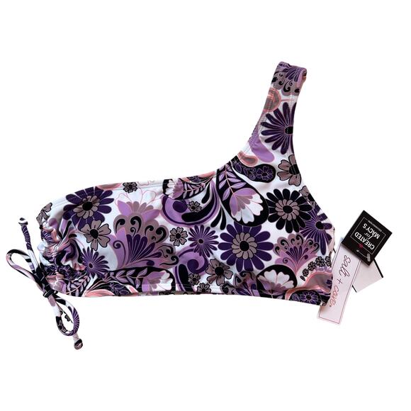SALT COVE JUNIORS SZ LARGE PRINTED ONE-SHOULDER SWIRL TWIRL PURPLE TAUPE NEW! - Picture 2 of 7